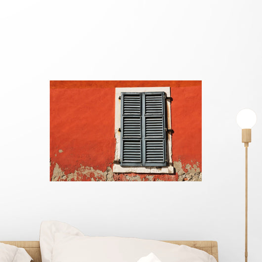 Red Wall and Shuttered Window Wall Decal