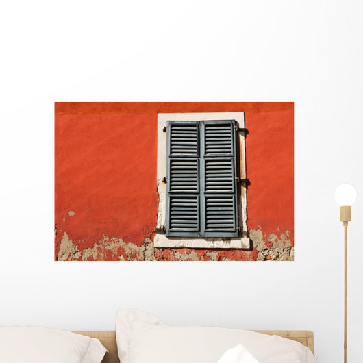 Red Wall and Shuttered Window Wall Decal