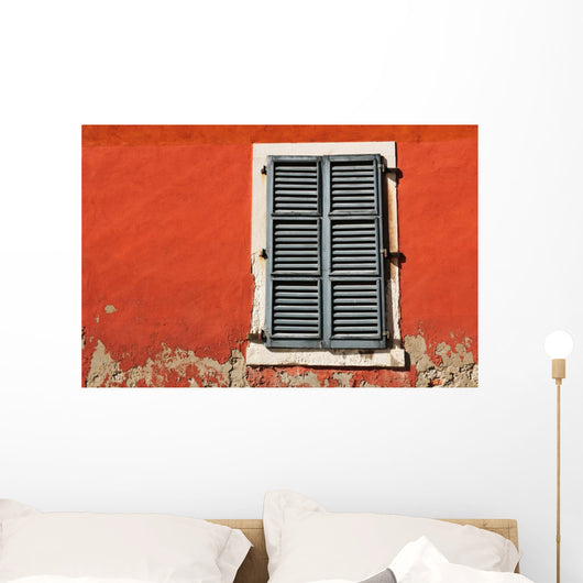 Red Wall and Shuttered Window Wall Decal