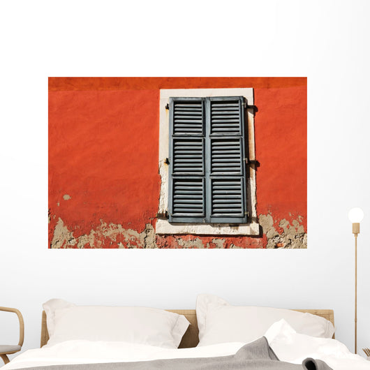 Red Wall and Shuttered Window Wall Decal