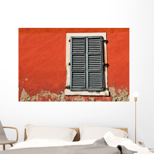 Red Wall and Shuttered Window Wall Decal