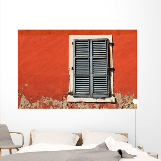 Red Wall and Shuttered Window Wall Decal