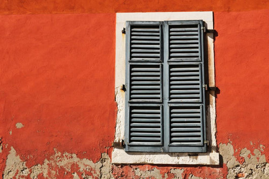 Red Wall and Shuttered Window Wall Decal