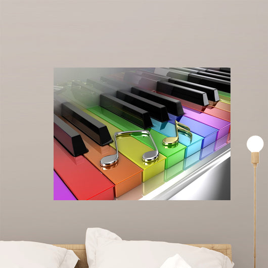 Rainbow Piano with Musical Notes - Light Wall Decal