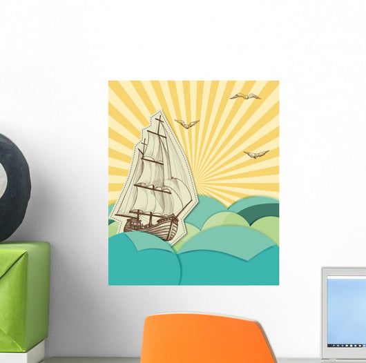 Retro Sea with Sailing Wall Decal