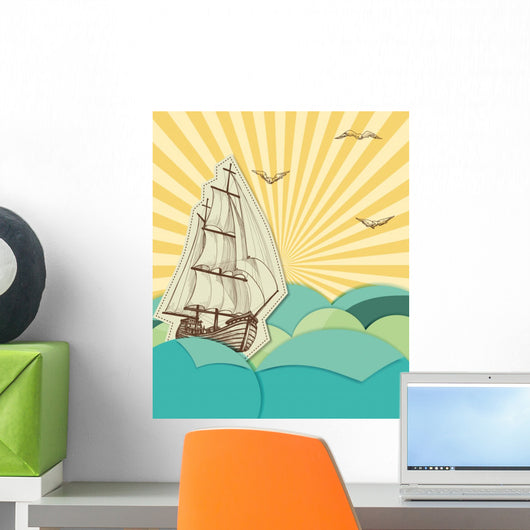 Retro Sea with Sailing Wall Decal