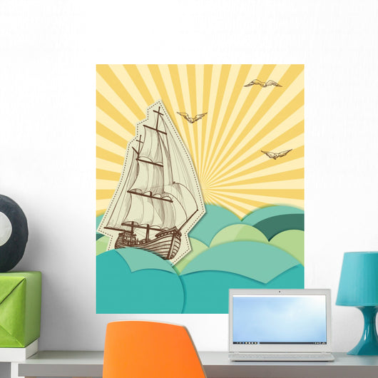 Retro Sea with Sailing Wall Decal