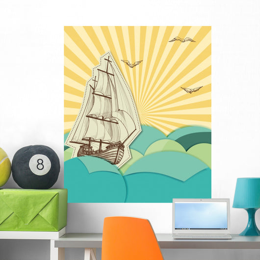 Retro Sea with Sailing Wall Decal