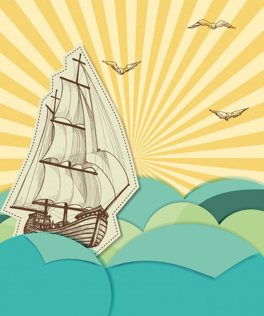 Retro Sea with Sailing Wall Decal