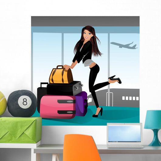 Happy Travelling Girl Wall Decal