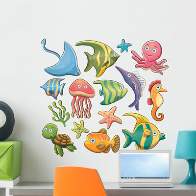 Sea Animals Collection Wall Decal shown on a wall