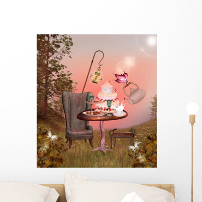 Wonderland Series Birthday Banquet Wall Decal shown on a wall