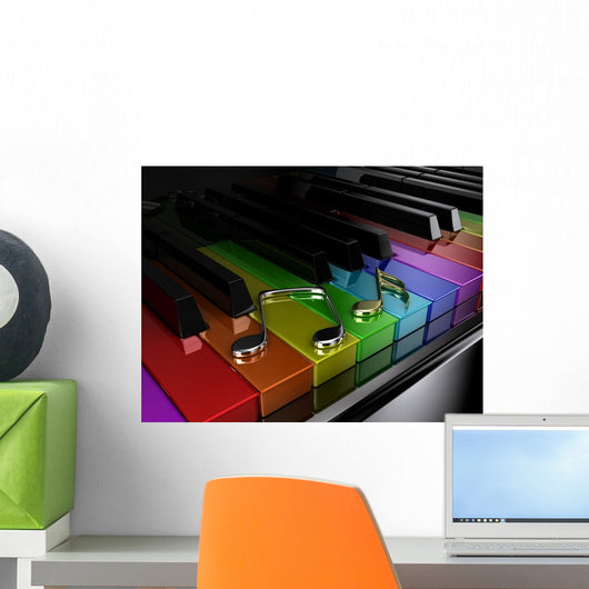 Rainbow Piano with Musical Notes - Dark Wall Decal