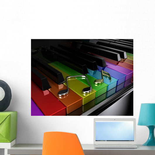 Rainbow Piano with Musical Notes - Dark Wall Decal