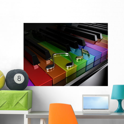 Rainbow Piano with Musical Notes - Dark Wall Decal