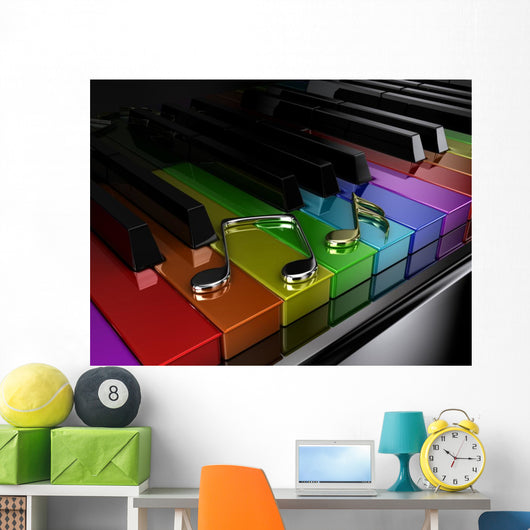 Rainbow Piano with Musical Notes - Dark Wall Decal