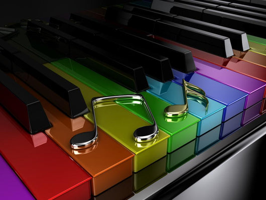 Rainbow Piano with Musical Notes - Dark Wall Decal