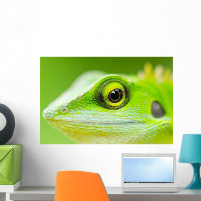 Up Green Lizard Wall Decal shown on a wall