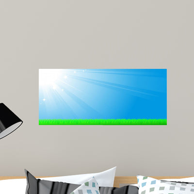 Blue Sky with Sun Wall Decal shown on a wall