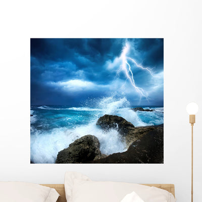 Ocean Storm Wall Decal shown on a wall
