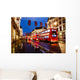 Red Bus Rainy Street Wall Decal