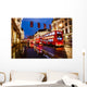Red Bus Rainy Street Wall Decal