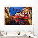 Red Bus Rainy Street Wall Decal