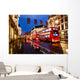 Red Bus Rainy Street Wall Decal