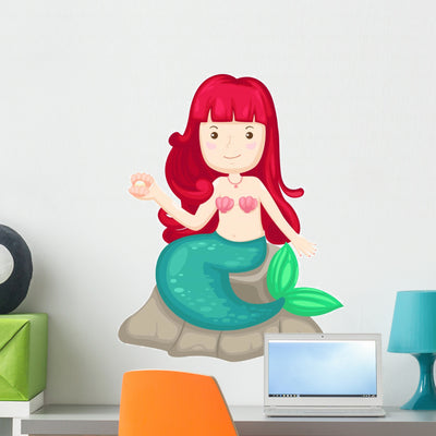 Beautiful Mermaid Wall Decal shown on a wall