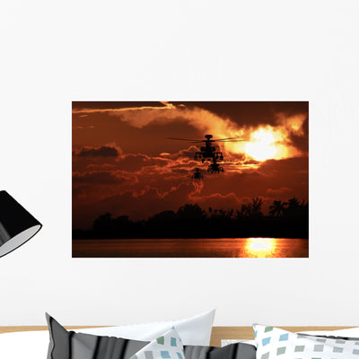 Apache Helicopter Formation Wall Decal shown on a wall
