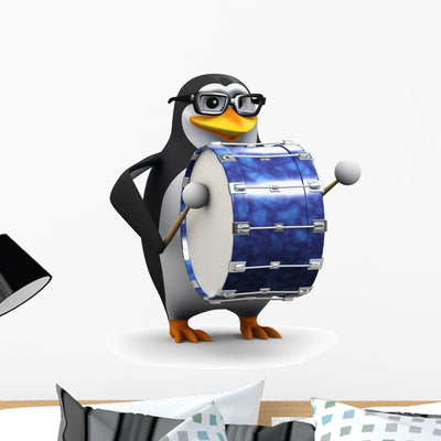 3D Penguin Glasses Plays Wall Decal shown on a wall