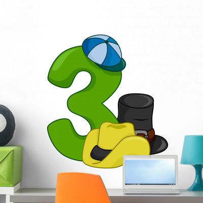 Number Three Wall Decal shown on a wall