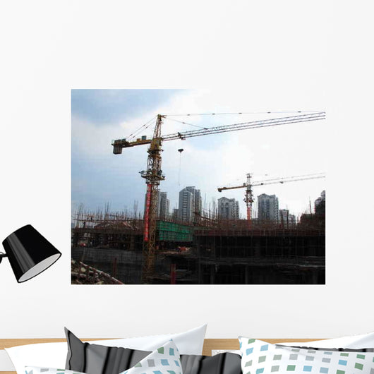 Construction Site with Cranes Wall Decal