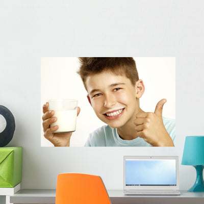 Boy Drink Milk Wall Decal shown on a wall