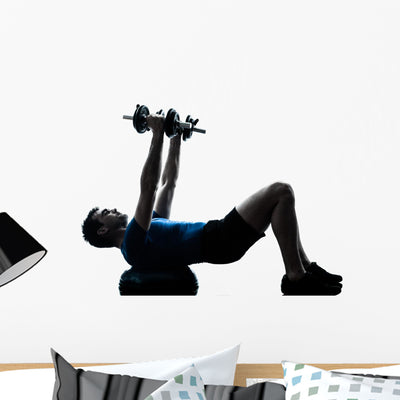 Man Exercising Bosu Weight Wall Decal shown on a wall