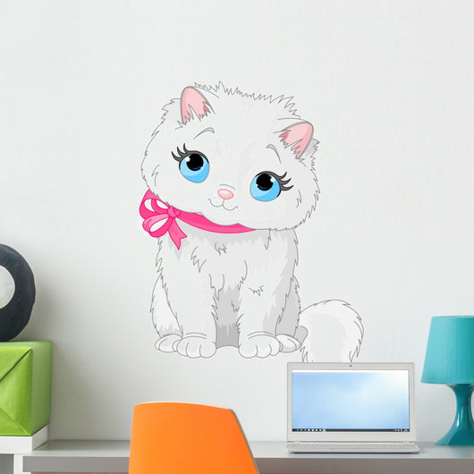 Cute White Cat Wall Decal