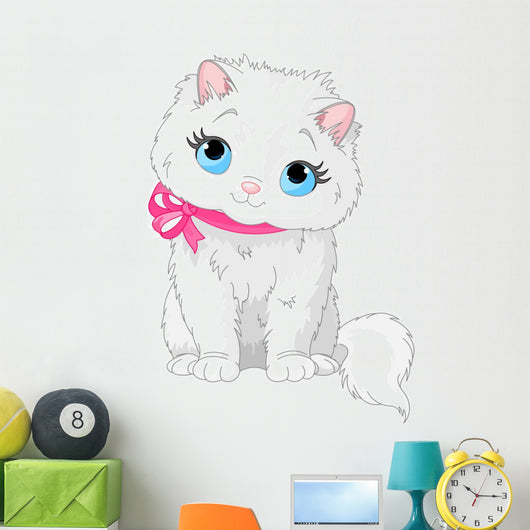 Cute White Cat Wall Decal