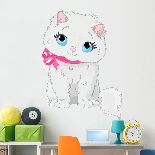 Cute White Cat Wall Decal