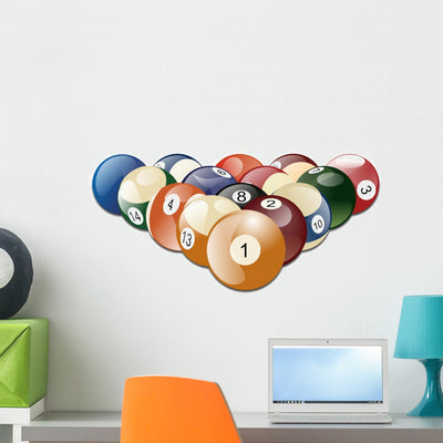 Billiard Balls Wall Decal shown on a wall
