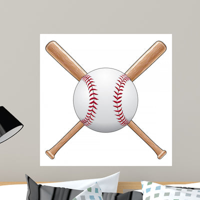Baseball with Bats Wall Decal shown on a wall