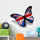 English Flag Butterfly White Wall Decal