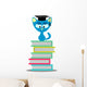 Cute Kitty Sitting Books Wall Decal