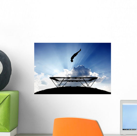 Silhouette Gymnast Trampoline Sunset Wall Decal