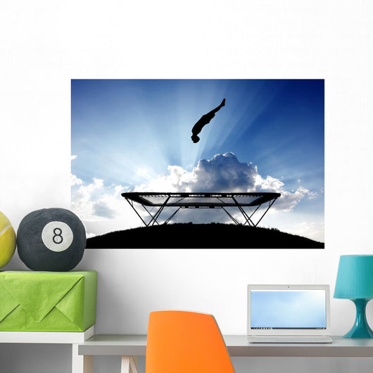 Silhouette Gymnast Trampoline Sunset Wall Decal