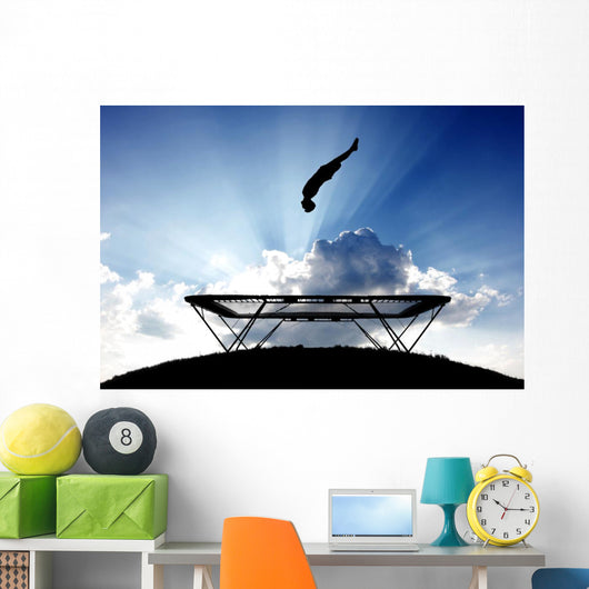 Silhouette Gymnast Trampoline Sunset Wall Decal