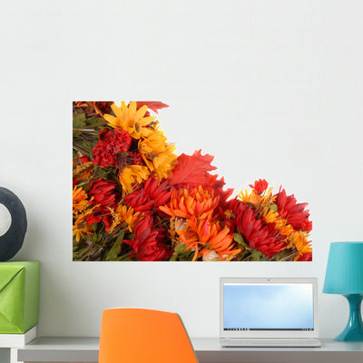 Autumn Flowers Placed Pattern Wall Decal shown on a wall