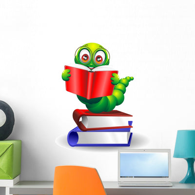 With Book-worm Worm Cartoon Wall Decal shown on a wall