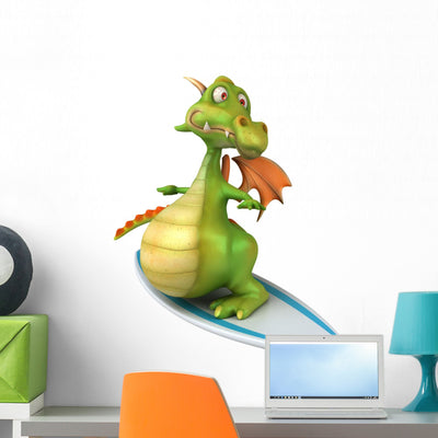 Dragon Surfing Wall Decal shown on a wall