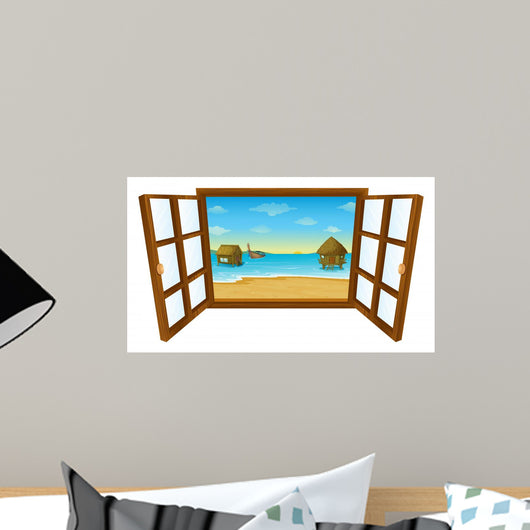Pacific Island Window Illustration Wall Decal