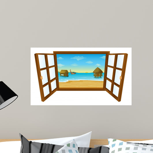 Pacific Island Window Illustration Wall Decal
